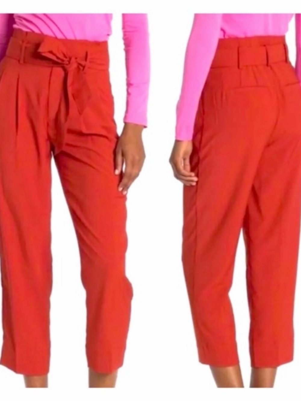 Madewell High-Waist Tie-Belt Crop Pants -orange/rec
